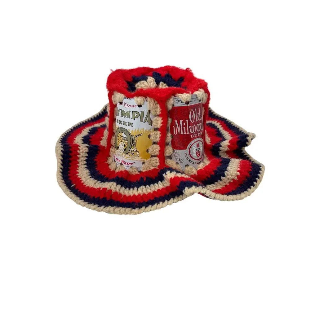 VTG Crochet Beer Can Hat Americana Schmidt‎ Schlitz Olympia Novelty Breweriana